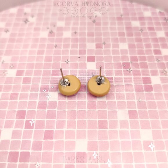 Handmade Polymer Clay Donut Stud Earrings w/ Lavender Icing & Glitter Sprinkles - Picture 3 of 4